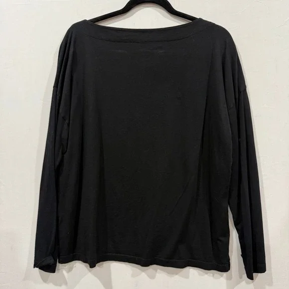 Three Dots Black Boat Neck Long Sleeve Supima Cotton T Shirt Made in USA Size L - Picture 2 of 8